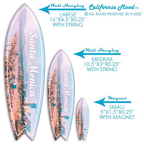 SANTA MONICA, WOOD SURFBOARD WALL HANGINGS, MAGNETS AND KEY-CHAINS PRI –  California Mood